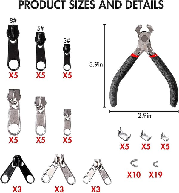 85-delars blixtlåssats 3mm, 5mm, 8mm metallblixtlås ersättningsblixtlåssats