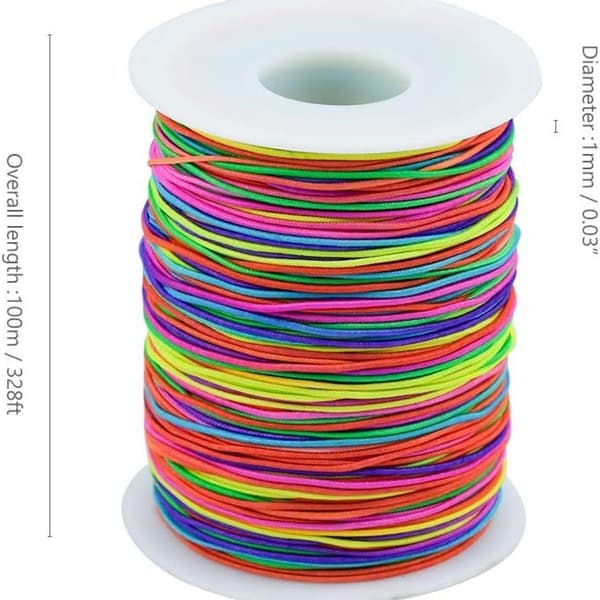 100 m Rainbow Elastic Cord, Stretchy Fabric Thread, KLB Cord
