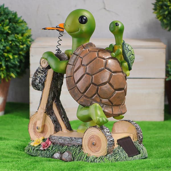 Turtle Bicycle Garden Yard Decoration Turtle Statue Resin Sculpture Easter Gift Solar Light