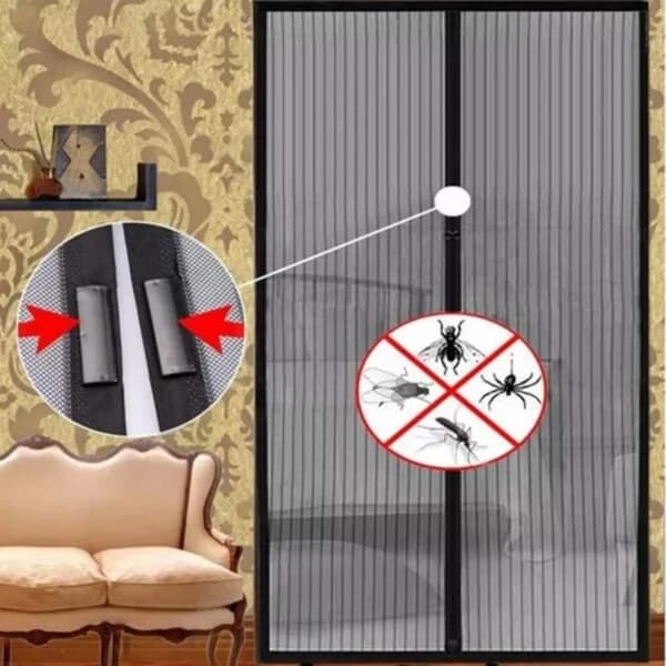 Magnetic Mosquito Net Door Screen with Automatic Closure Pet-Friendly for Home Indoor Outdoor Use Black 210x100cm