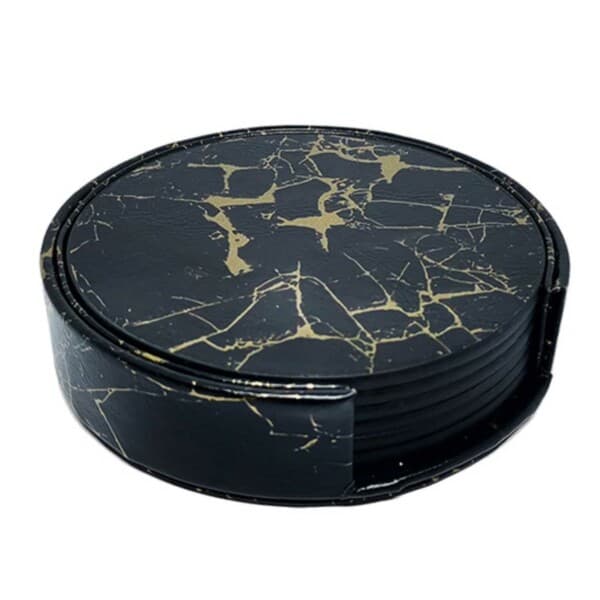 6-pak vendbare underlag sort marmor PU med holder