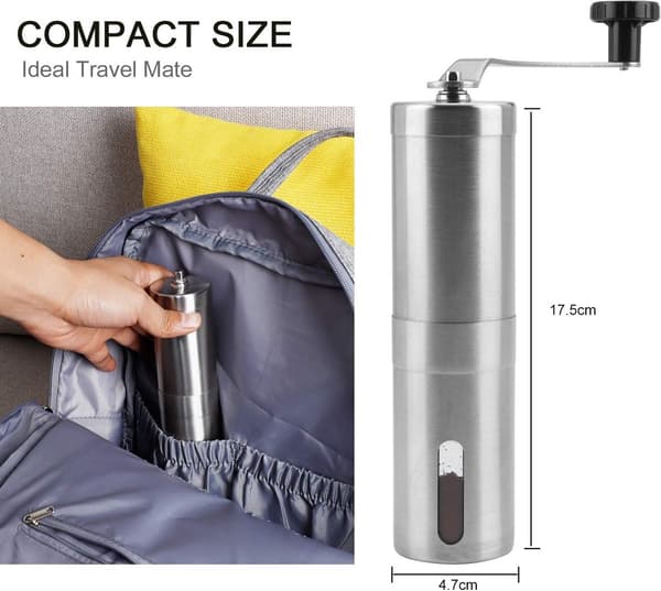 Manual Coffee Grinder - Stainless Steel Hand Grinder with Ceramic Burrs - With Adjustable Conical Ceramic Burrs - Manual Grinding