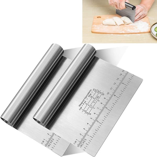 Deigskrape og deigkutter i rustfritt stål, med måleenheter, 2 stk, for kake og pizza