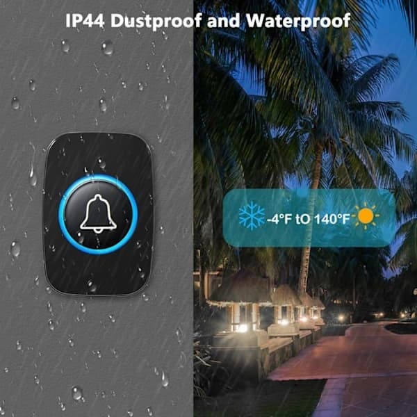 Waterproof Wireless Doorbell with Plug-in Receiver, 300M Range, 60 Melodies & 5 Volume Levels
