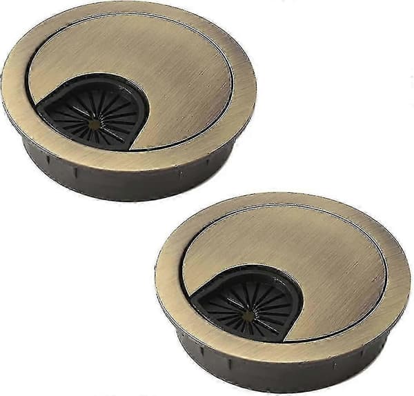 Metall Kabelgenomföring - 2-pack 60mm Runda Kabelgenomföringar för Skrivbord för Kabelhantering (Brons)