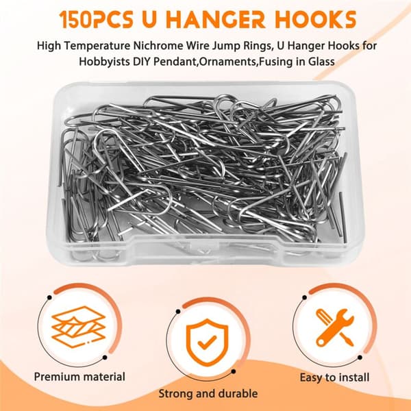150 st Högtemperatur Nichrome Tråd Hoppringar U-formade Hängkrokar för DIY Hängen Ornament Glasfusing