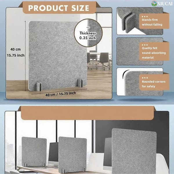 Privacy Screen 40x40cm Light Grey Sneeze Guard Panel with Stable Base for Desk and Office
