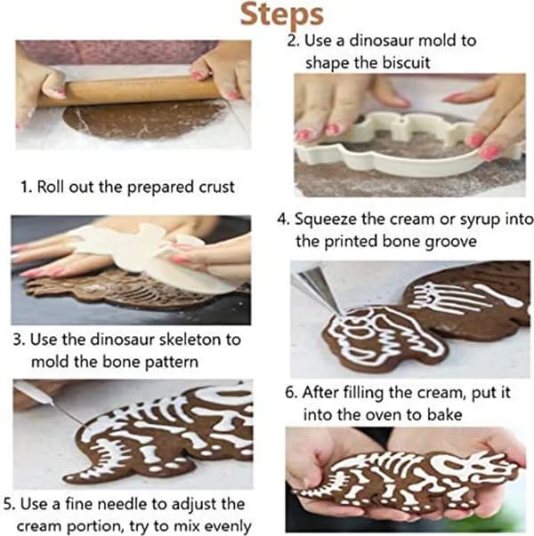 Dinosaur Skeleton Cookie Cutters Set, White Acrylic Triceratops, T-Rex and Stegosaurus for Baking