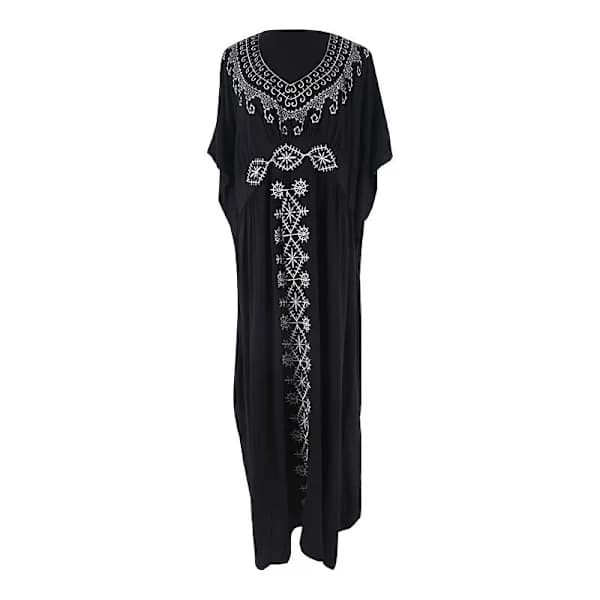 Kaftan Loungewear til Kvinder Strand Chiffon Overtræk 3/4 Ærme V-hals Broderet Løs Sideslids