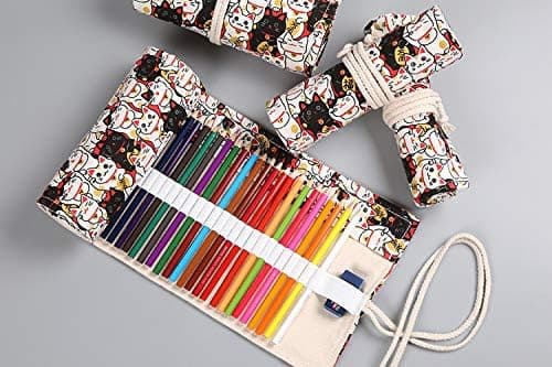 Rullbart pennal for 36 fargeblyanter Canvas Organizer Vesker