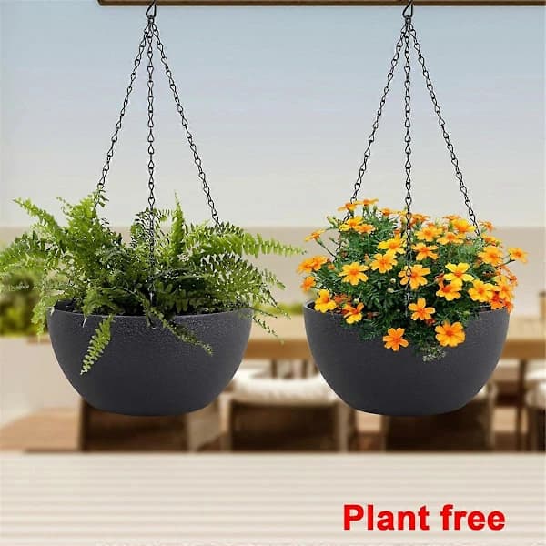 2 store hængepotter til udendørs og indendørs planter med drænhuller og kæde, rund-FA-