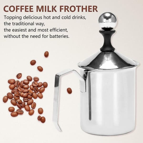 500 ml mælkeskummer i rustfrit stål med dobbeltnet, kompatibel med cappuccino, kaffe, latte art-pen