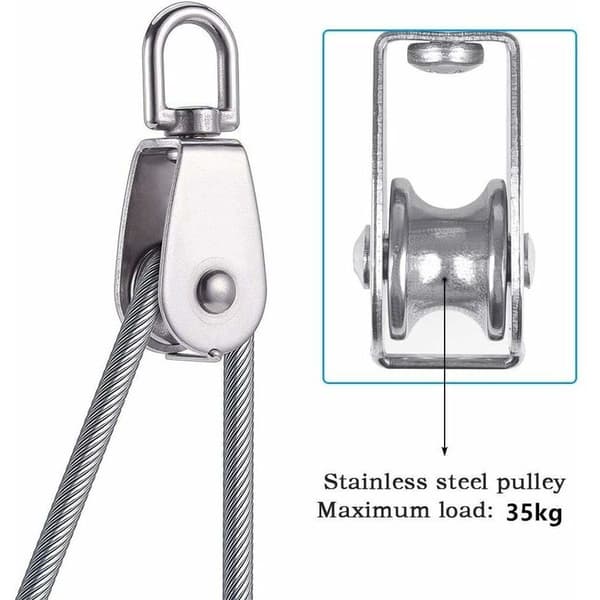 Single Pulley for Cable 15MM Stainless Steel, Climbing Pulley Load Roller, Lifting Pulley Capacity 35kg - 4pcs Silver