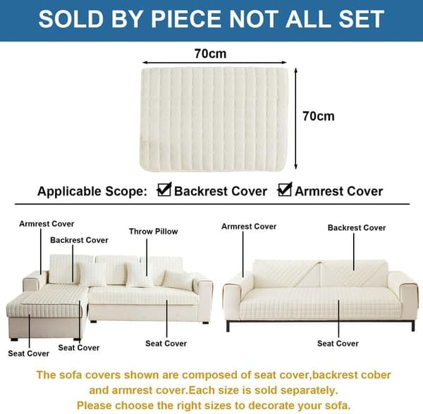 Vaskede flonel sofaovertræk, nye sofapudeovertræk, L-formede sofaovertræk (Beige hvid, 70x70cm) Beige