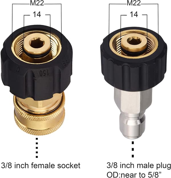 Adapterset för högtryckstvättsslang, M22 till 3/8 snabbkoppling för högtryckstvättareslang, 5000 PSI-FX-