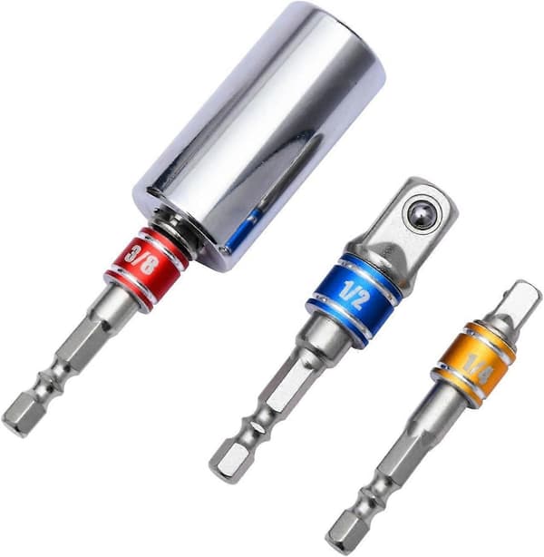 3 stk sekskantboradapter 1/2\" 3/8\" 1/4\" adapter stålhylse hylseadapteromformer