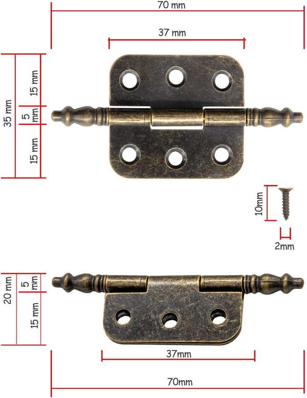 Sæt med 4 antikke metalhængsler, jernhængsler, klassisk design, til C