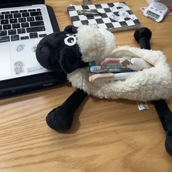 Sean Wool Plush Pencil Case, Funny Animal Cartoon Stationery Bag for Students