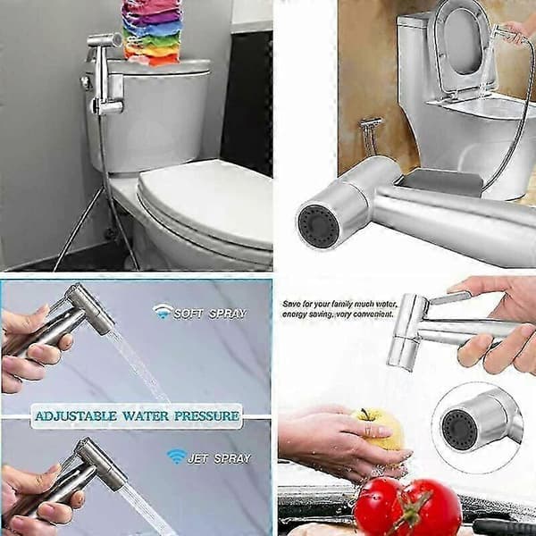 Doccetta, WC-bruser, WC-brusersæt, badeværelsessæt, vægmonteret slangesæt, brusehoved i rustfrit stål, bruges til bidet, håndvask, WC, køkken, a