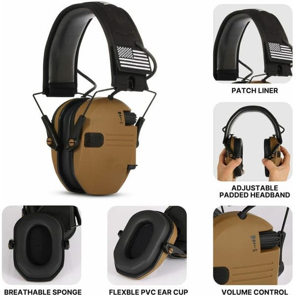 Active Noise Cancelling Earmuffs for Shooting - Foldable Hearing Protection (Black)