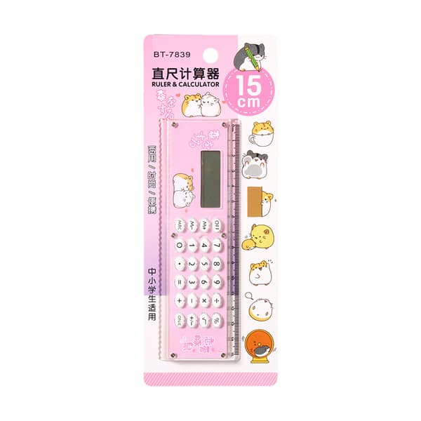 Small Calculator Stylish Cute Ruler Portable Acrylic Material Silicone Buttons External Battery Calculation Tool Pink