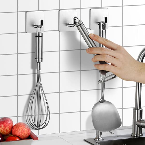 6 stk. Vægopbevaringskroge Stærk Bæreevne Stansefri Nem Installation Selvklæbende Rustfri Kroge Sæt