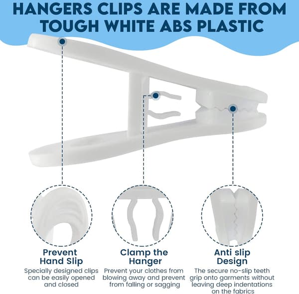 30-pack Clothes Hangers with Clips, Versatile Hanger Clips, White Plastic Hangers, Clips
