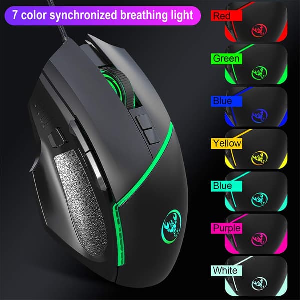 USB-kablet gamingmus med åndedrætslys, optisk gamingmus med 4 justerbare DPI til PC-bærbar, sort