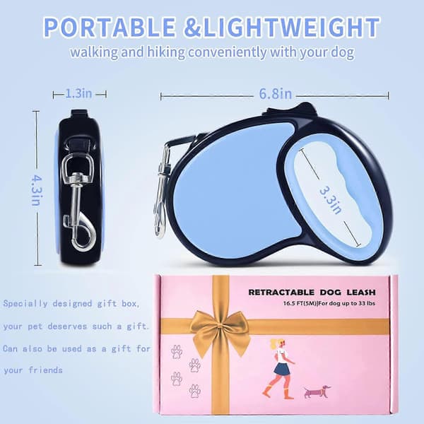 Retractable Dog Leash, 5m Strong Nylon Tape, 360° Tangle-Free Design, Quick Lock and Non-Slip Handle, with Gift Box