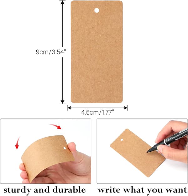 100 st Kraftpapperslappar Presentlappar 5x9cm Kraft Etiketter Bröllopslappar