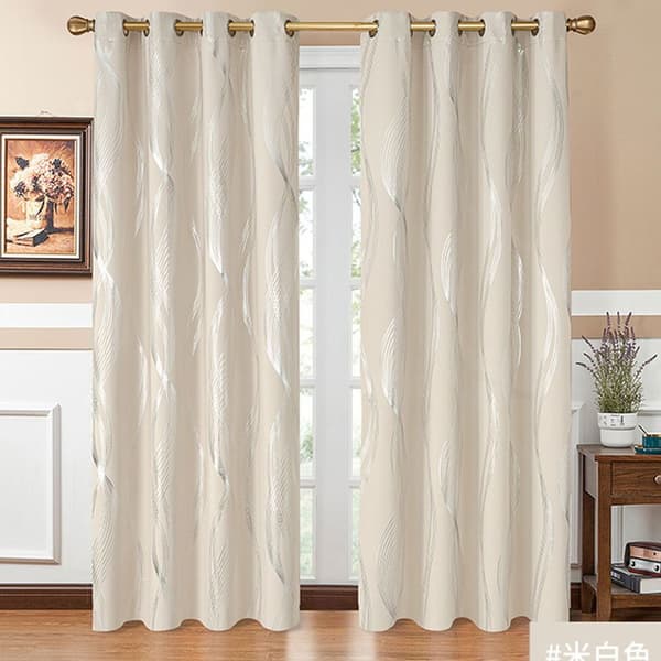 Extra Long Blackout Curtain, Wave Foil Pattern, Energy Saving White