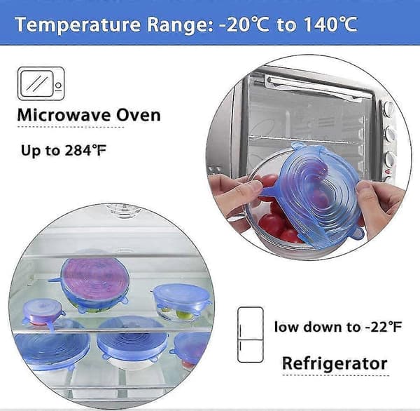 Silicone Stretch Lids, Food Saving Lids, 6-Pack Silicone Food Lids, BPA