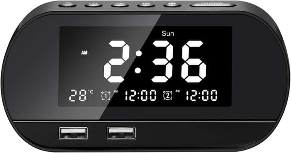 Klockradio med FM-radio, digital väckarklocka, dubbla alarm