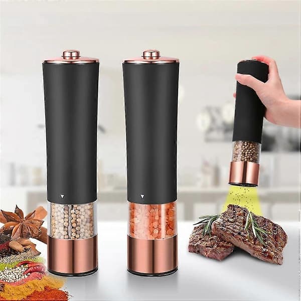 2 st automatiska salt- och pepparkvarnar, elektrisk kryddkvarn, batteridriven, justerbar grovhet, peppar