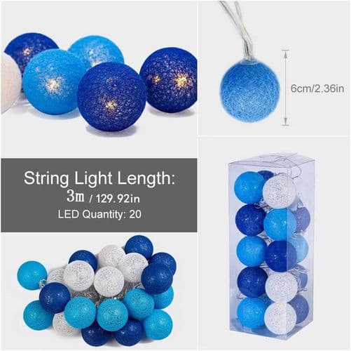 Cotton Ball String Lights - 3m 20 LED Ball String Lights for Indoor Night Lamp