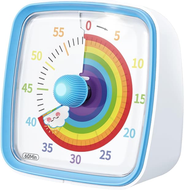 60-minutters visuel timer med natlys, nedtællingstimer til klasseværelse, hjem, køkken, kontor, Pomodoro-timer med regnbue-mønster til børn og voksne