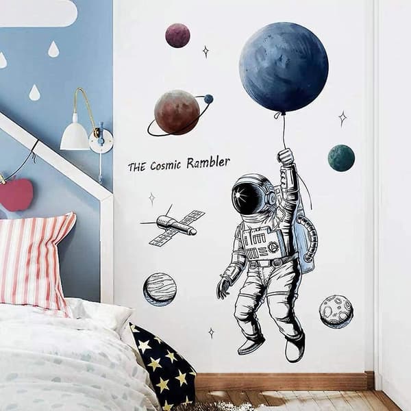 Veggdekorasjon Astronaut Flygende Barnerom Planeter Rom Ytre