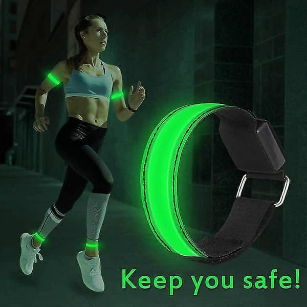 Løpelys for løpere Oppladbart LED-armbånd (2 stk, grønn)