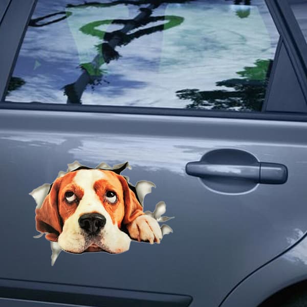 3D Cute Puppy Side Car Stickers Reflective Broken Body Paste Scratch Painting Contribution Cartoon Simulation Wall Window Sticker