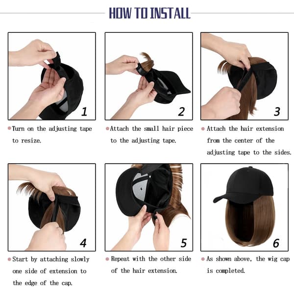 /#/Medium Brun Baseballcaps med Hårforlengelser Rett Kort Bob/#/