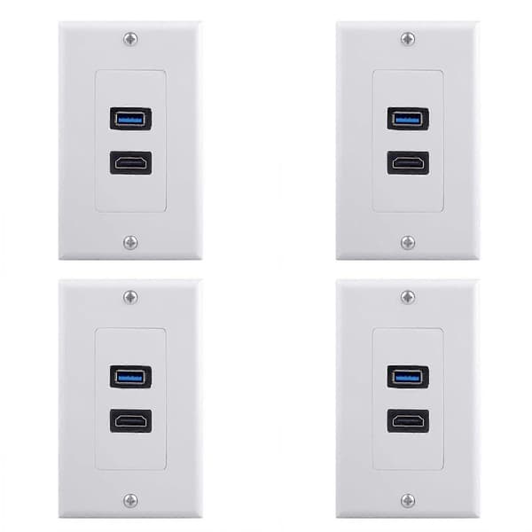 4x 2-port +USB 3.0 Vegguttak Panel Uttak Forlenger Hvit