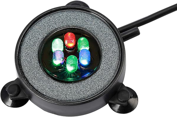 Akvariesteinskive, rund fisketankbobler med LED-lys, akvarium