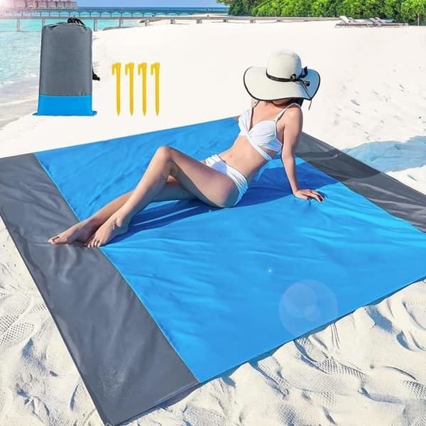 Washable and Insulated Picnic Blanket, Foldable Beach Mat, 200x210cm, Blue