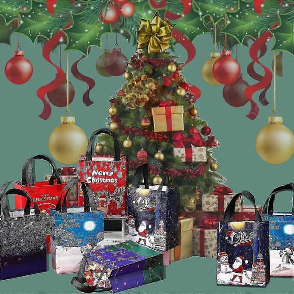 6 julklappspåsar, återanvändbara julkassar, godispåsar, multifunktionella non-woven julpåsar, presentförpackning shopping, julfest