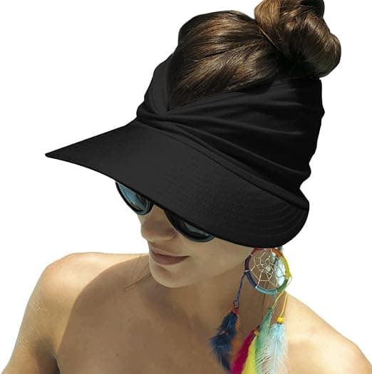 Dame solhatt bred brem sommer UV-beskyttelse solhatt sammenleggbar hestehale strandhatt (svart)