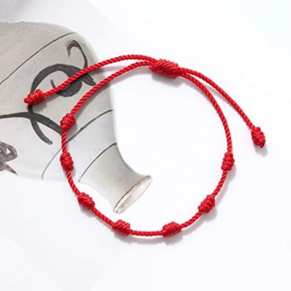 Red 7-Knot Bracelet for Protection, Evil Eye, and Good Luck. Buddhist String/Amulet for Prosperity and Success.