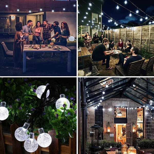 Solarslynge Hvit 6,5M 30 LED-lys 8 Lysmoduser Vanntett IP65 med Solcellepanel for Utendørs og Innendørs Dekor Juletrefest
