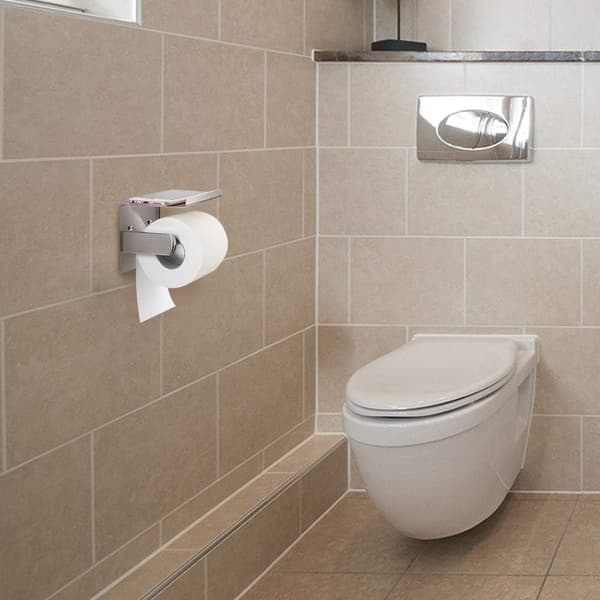 Vægmonteret toiletpapirholder i rustfrit stål med hylde