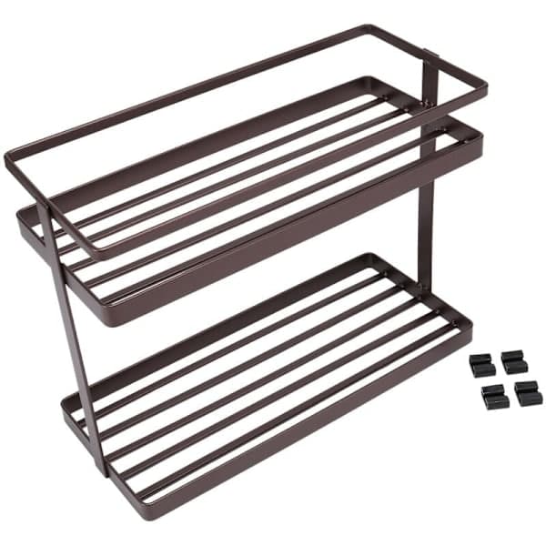 Kitchen Bathroom Wall Mounted 2 Tier Storage Organizer Storage Shelf Art Wall Shelf Multi-layer Spice Rack