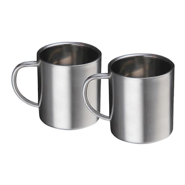 Sæt med 2 kaffekopper i rustfrit stål, dobbeltvæggede drikkekrus 300 ml/10 oz